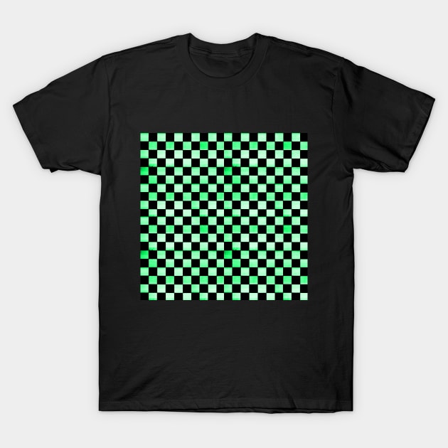 Black and Neon Green Checkered Wood Pattern T-Shirt by Lucy